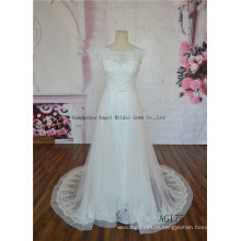 Dreamy Cap Sleeves Chapel Train Bridal Wedding Dress